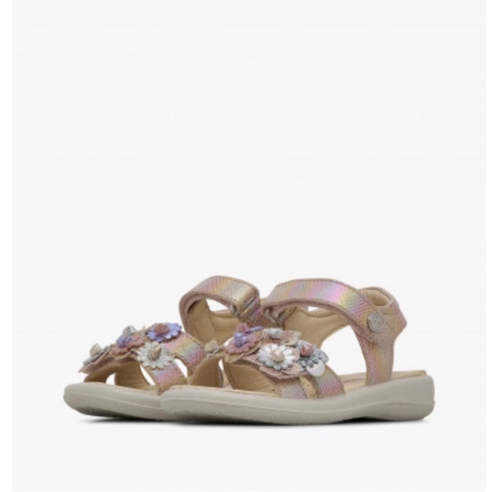 NWT NATURINO BRAHMA Metallic leather sandals with flowers in Silver-Pink